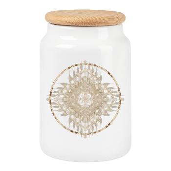 Round macrame ornament full of peace and harmony - Cookie Jar with Wooden Lid - white - Front