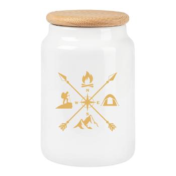 Mountains and compass for hiking - Cookie Jar with Wooden Lid - white - Front