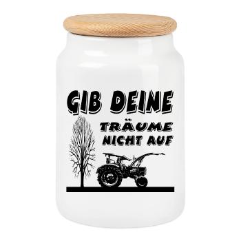 Tractor - Cookie Jar with Wooden Lid - white - Front