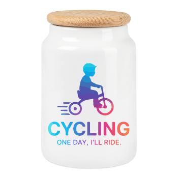 Un jour, je ferai du vélo - Boîte à biscuits avec couvercle en bois - blanc - Devant
