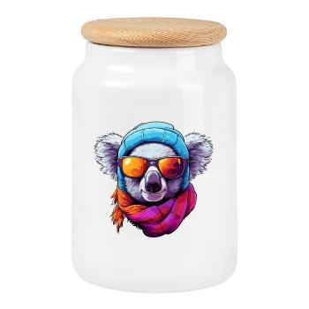 Dessin animé de Koala Cool Kawaii Ambiance Hiver Art - Boîte à biscuits avec couvercle en bois - blanc - Devant