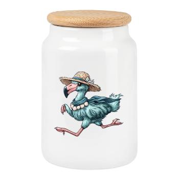 Courir les vacances d’été des flamants en portant des lunettes de soleil - Boîte à biscuits avec couvercle en bois - blanc - Devant