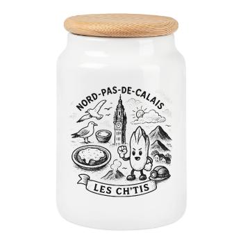 Illustration Nord-Pas-de-Calais Les Ch’tis - Boîte à biscuits avec couvercle en bois - blanc - Devant