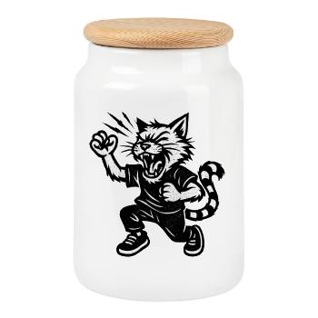 Straßenkatze im Sprint - Keksdose mit Holzdeckel - Weiß - Vorne