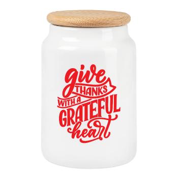 Give Thanks With A Grateful Heart - Cookie Jar with Wooden Lid - white - Front