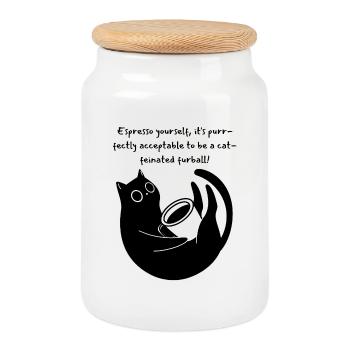 Espresso Yourself, It's Purry Acceptable - Cookie Jar with Wooden Lid - white - Front