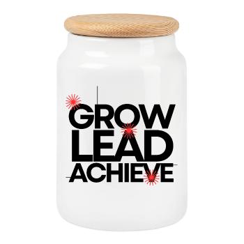 Grow, Lead, Achieve - Keksdose mit Holzdeckel - Weiß - Vorne