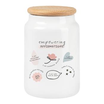Empowering Affirmations - Cookie Jar with Wooden Lid - white - Front