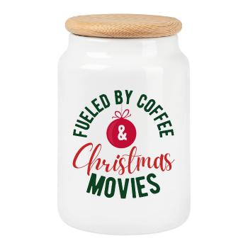 Alimentés par le café et les films de Noël - Boîte à biscuits avec couvercle en bois - blanc - Devant