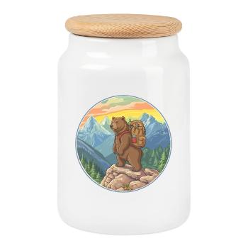 Cute Bear Hiking Camping Mountain Adventure - Keksdose mit Holzdeckel - Weiß - Vorne