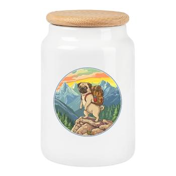 Cute Pug Hiking Camping Mountain Adventure - Keksdose mit Holzdeckel - Weiß - Vorne