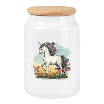 Unicorn in the Sun Field - Cookie Jar with Wooden Lid - white - Front