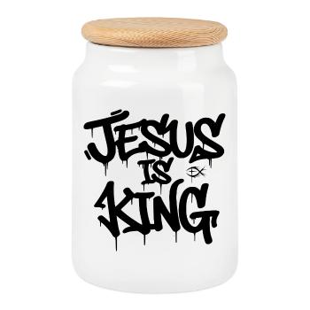 JÉSUS EST ROI - Style Urban Grafitti - Boîte à biscuits avec couvercle en bois - blanc - Devant