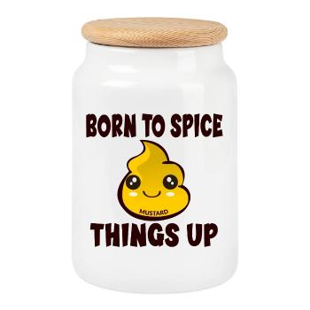 FUNNY MUSTARD - SPICE - Cookie Jar with Wooden Lid - white - Front