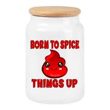 Ketchup Condiments - Cookie Jar with Wooden Lid - white - Front