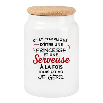 Princesse et Serveuse: Double Vocation - Boîte à biscuits avec couvercle en bois - blanc - Devant