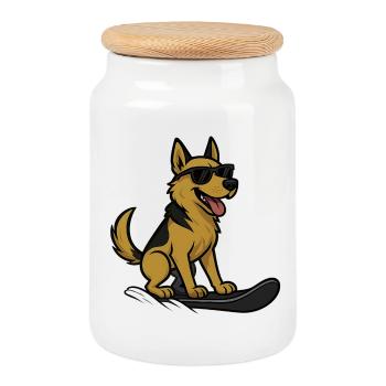 Chien de snowboard Berger allemand Sports d’hiver - Boîte à biscuits avec couvercle en bois - blanc - Devant