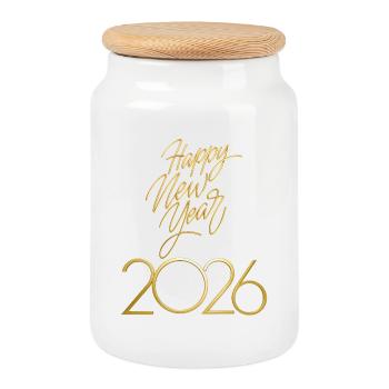 Elegantes Happy New Year 2026 Design - Keksdose mit Holzdeckel - Weiß - Vorne