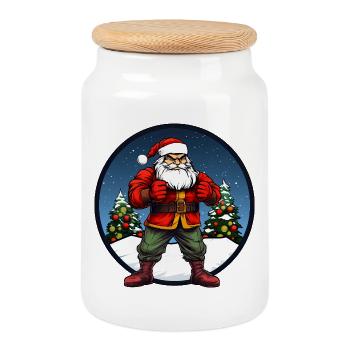 Fighter Christmas - Cookie Jar with Wooden Lid - white - Front