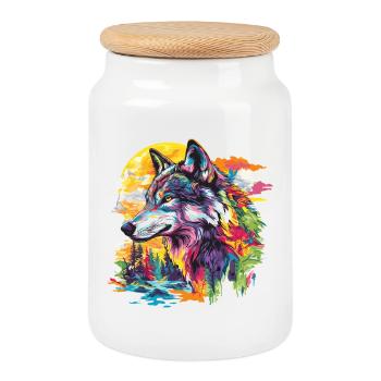 Wolf Wolfskopf Raubtier Wald Natur Wildnis Bunt - Keksdose mit Holzdeckel - Weiß - Vorne