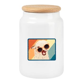 Funny retro alpaca llama - Cookie Jar with Wooden Lid - white - Front