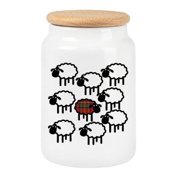 Mouton tartan - Boîte à biscuits avec couvercle en bois - blanc - Devant
