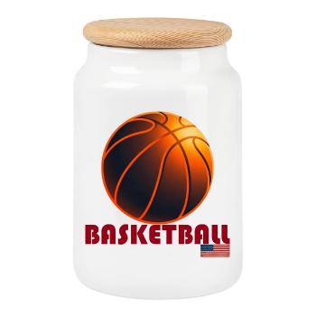 Orange Basketball America - Cookie Jar with Wooden Lid - white - Front