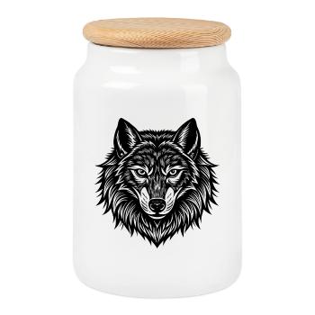 Wolves head - Cookie Jar with Wooden Lid - white - Front