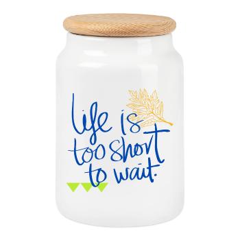 Leben ist zu kurz zum Warten / Life's Too Short - Keksdose mit Holzdeckel - Weiß - Vorne