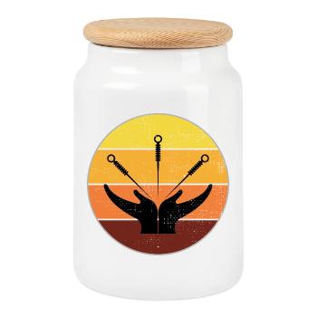Acupuncturist Vintage Sunset Healing Hands  - Cookie Jar with Wooden Lid - white - Front