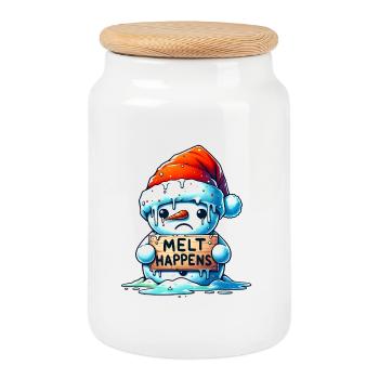Bonhomme de neige fondant design d’hiver drôle - Boîte à biscuits avec couvercle en bois - blanc - Devant