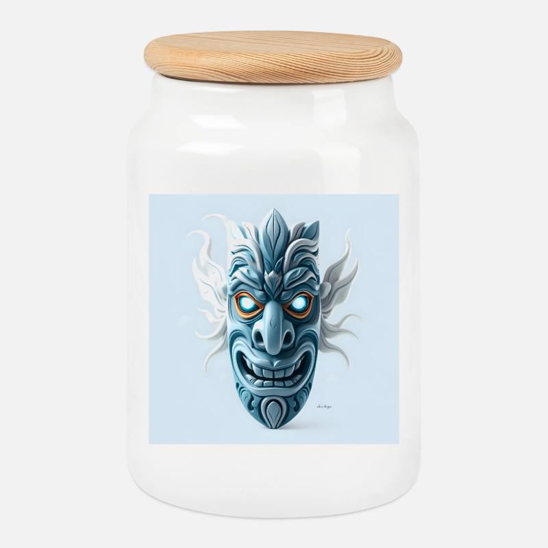 Air Tiki Maske - Keksdose mit Holzdeckel - Weiß
