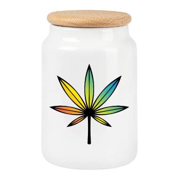 Cannabis / Marihuana / Hanf, Outl Rainbow Verlauf - Keksdose mit Holzdeckel - Weiß - Vorne