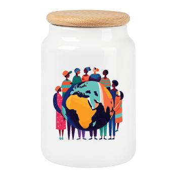 Global community around the world - Cookie Jar with Wooden Lid - white - Front