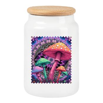 Psychédélique Champignon Façonne le Néon - Boîte à biscuits avec couvercle en bois - blanc - Devant