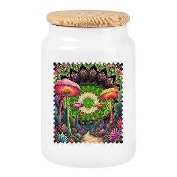 Psychedelische Pilzlandschaft Mandala - Keksdose mit Holzdeckel - Weiß - Vorne