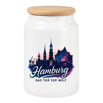 Hamburg Tor zur Welt Stadt Silhouette Hafen Gesche - Keksdose mit Holzdeckel - Weiß - Vorne