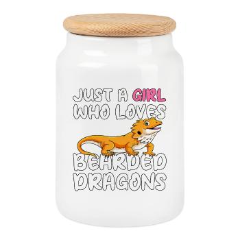 Cute Bearded Dragon Girl Pet Love Saying - Cookie Jar with Wooden Lid - white - Front