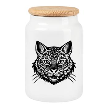 Wild cat - Cookie Jar with Wooden Lid - white - Front