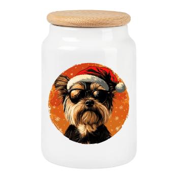 Santa dog with sunglasses - Cookie Jar with Wooden Lid - white - Front