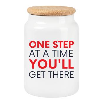One Step At A Time You'll Get There - Cookie Jar with Wooden Lid - white - Front
