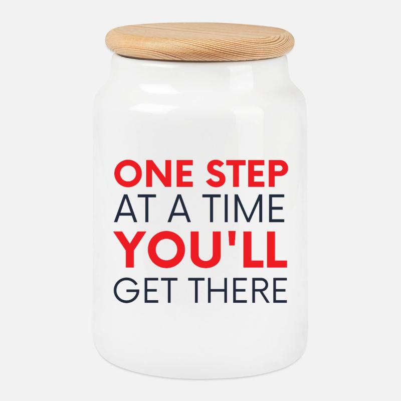 One Step At A Time You'll Get There - Keksdose mit Holzdeckel - Weiß