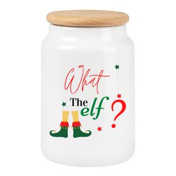 Quoi, l’elfe ? - Boîte à biscuits avec couvercle en bois - blanc - Devant