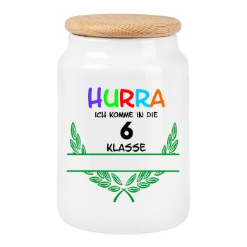 HURRA ich komme in die 6. Class - Namespace - Cookie Jar with Wooden Lid - white - Front