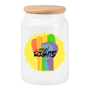 Rainbow Fist Pride Equality - Cookie Jar with Wooden Lid - white - Front