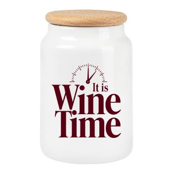 C’est l’heure du vin, le drôle de dicton. - Boîte à biscuits avec couvercle en bois - blanc - Devant