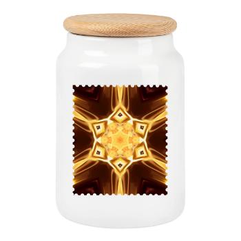 Golden Star Mandala - Cookie Jar with Wooden Lid - white - Front