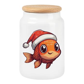 Goldfische Weihnachten Xmas - Keksdose mit Holzdeckel - Weiß - Vorne