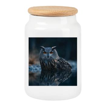 Eagle Owl – Mystical Eyes of the Night - Cookie Jar with Wooden Lid - white - Front