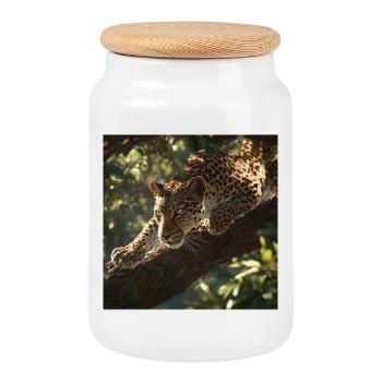 Un léopard majestueux à l’affût - Boîte à biscuits avec couvercle en bois - blanc - Devant